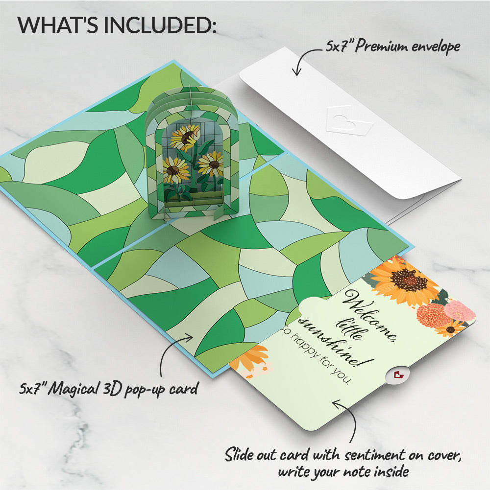 Stained Glass Sunflowers New Baby Pop-Up Card and Sentiment Set