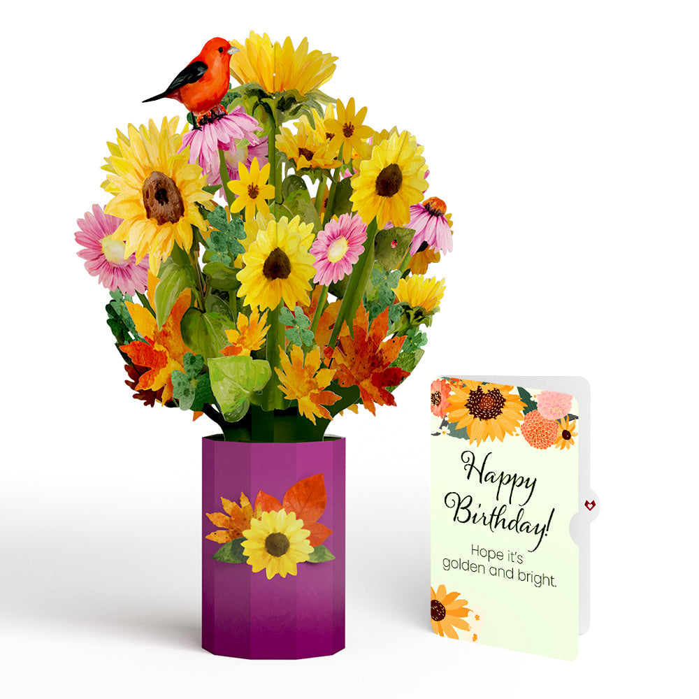 Golden Sunflower Birthday Bouquet and Sentiment Set
