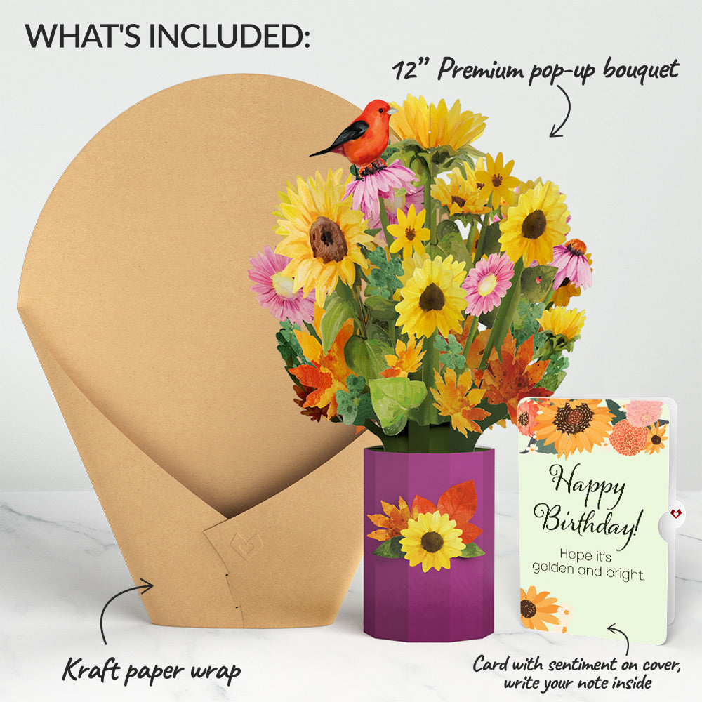 Golden Sunflower Birthday Bouquet and Sentiment Set