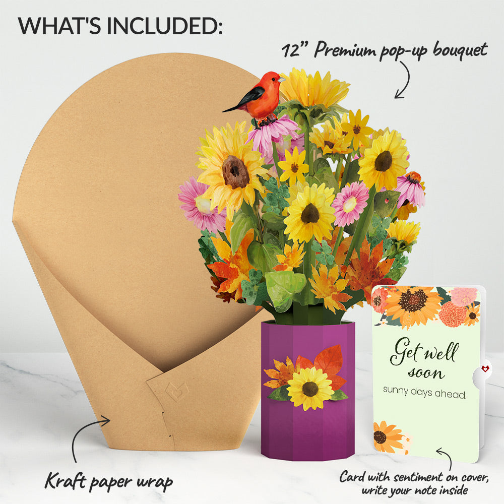 Golden Sunflower Get Well Soon Bouquet and Sentiment Set