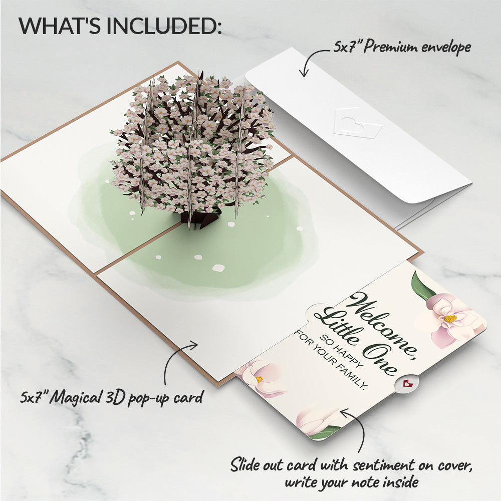 Pink Magnolia Tree New Baby Pop-Up Card and Sentiment Set