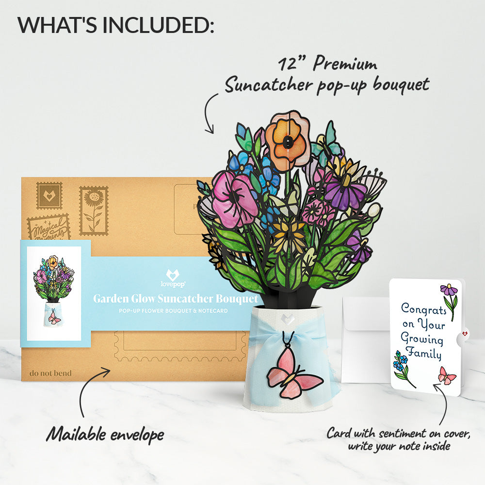 Garden Glow New Baby Suncatcher Bouquet and Sentiment Set