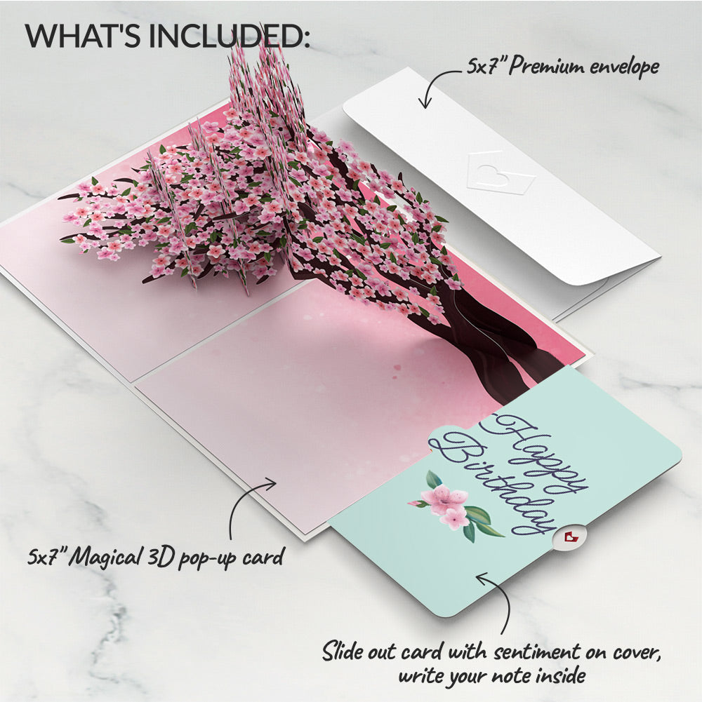 Cherry Blossom Branches in Bloom Birthday Pop-Up Card and Sentiment Set