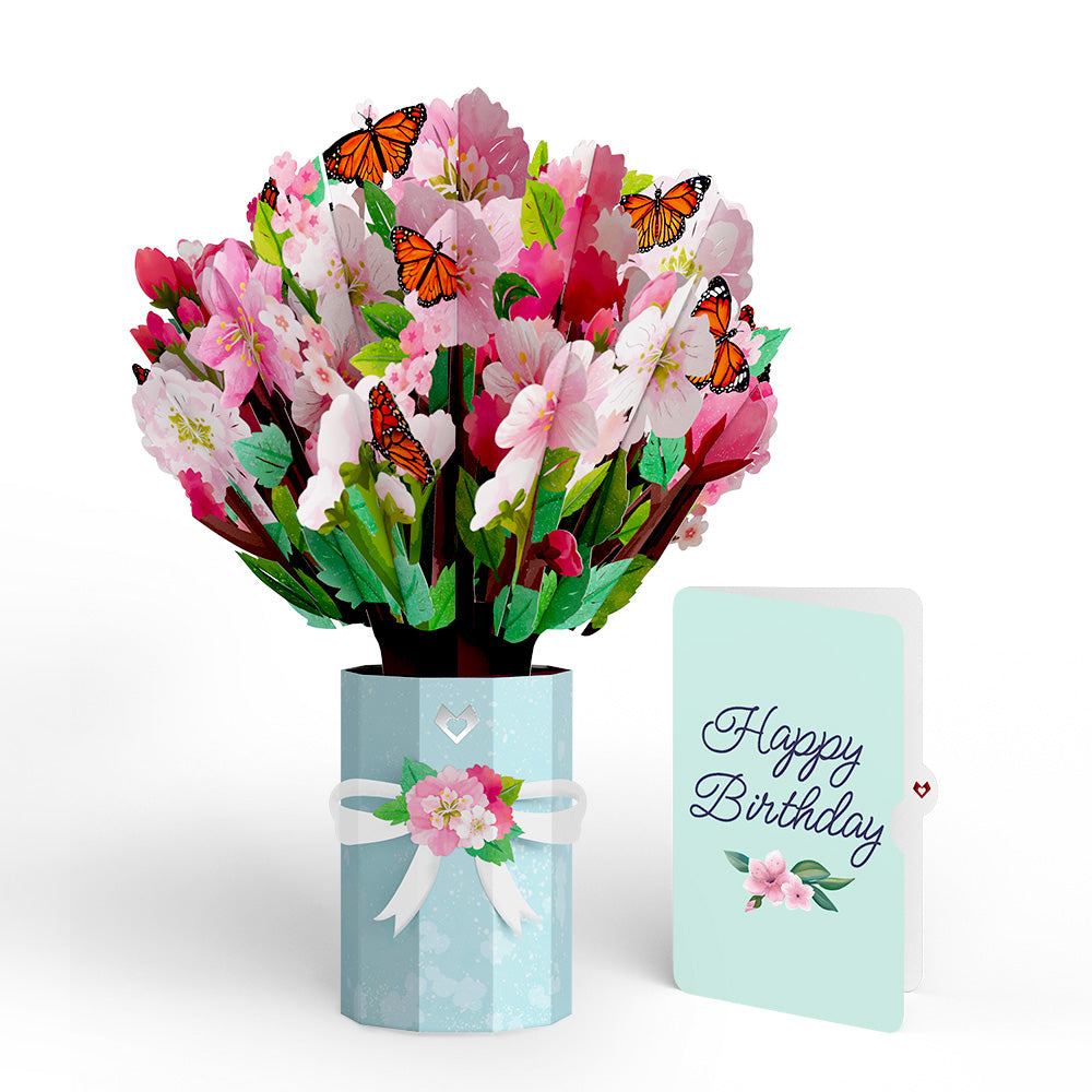Cherry Blossom Butterfly Birthday Bouquet and Sentiment Set