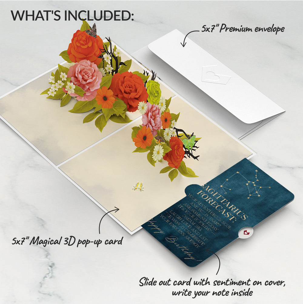 Midnight Florals Birthday Pop-Up Card and Sagittarius Zodiac Sentiment Set
