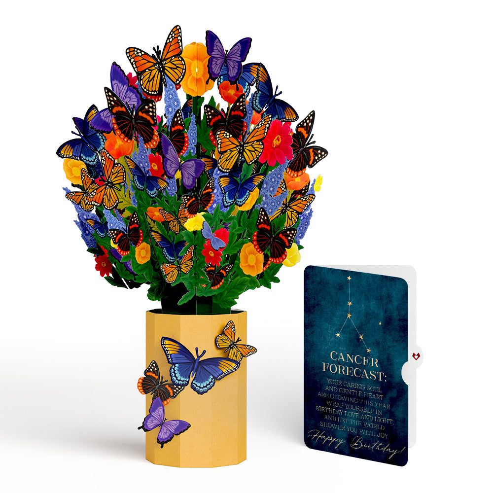 Brilliant Butterfly Birthday Bouquet and Cancer Zodiac Sentiment Set