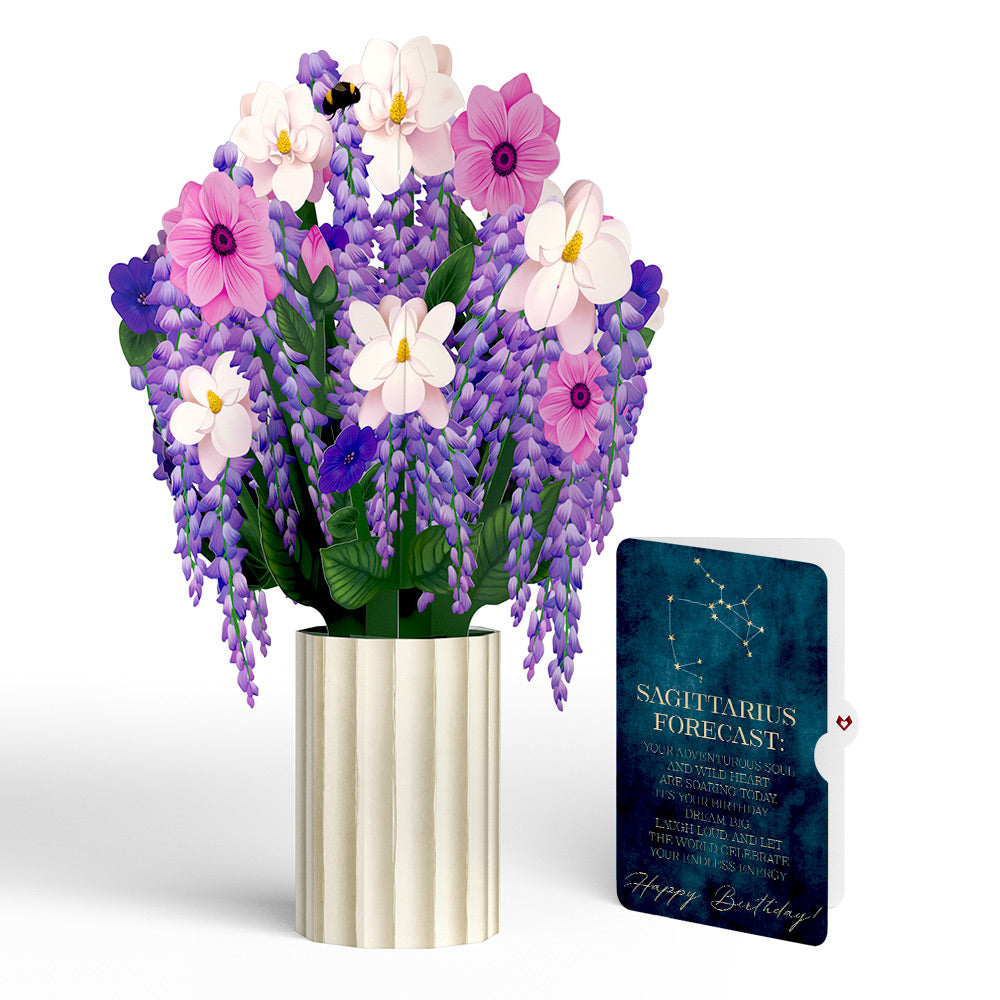 Wisteria Birthday Bouquet and Sagittarius Zodiac Sentiment Set
