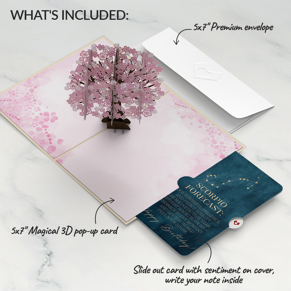 Cherry Blossom Birthday Pop-Up Card and Scorpio Zodiac Sentiment Set