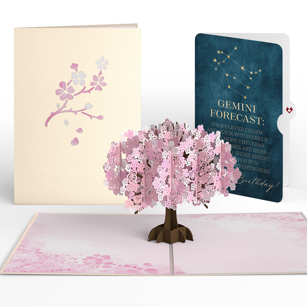 Cherry Blossom Birthday Pop-Up Card and Gemini Zodiac Sentiment Set