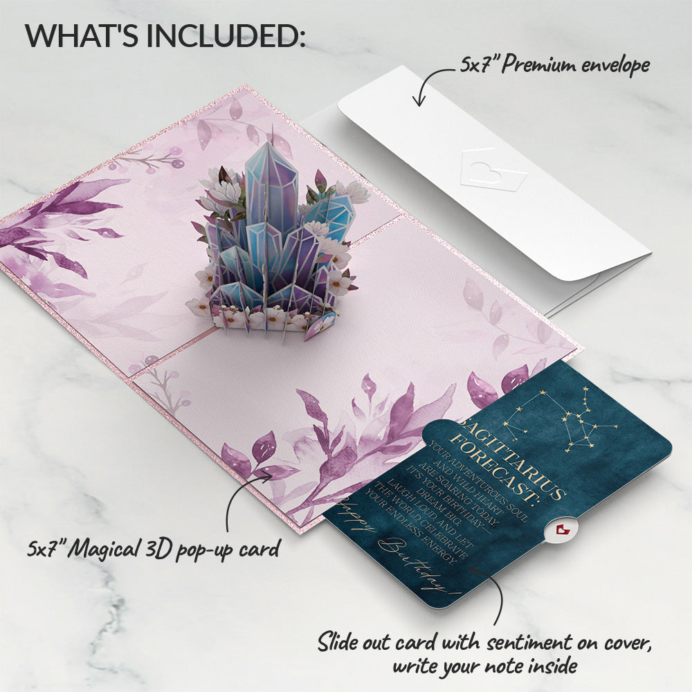 Good Vibes Crystals Birthday Pop-Up Card and Sagittarius Zodiac Sentiment Set