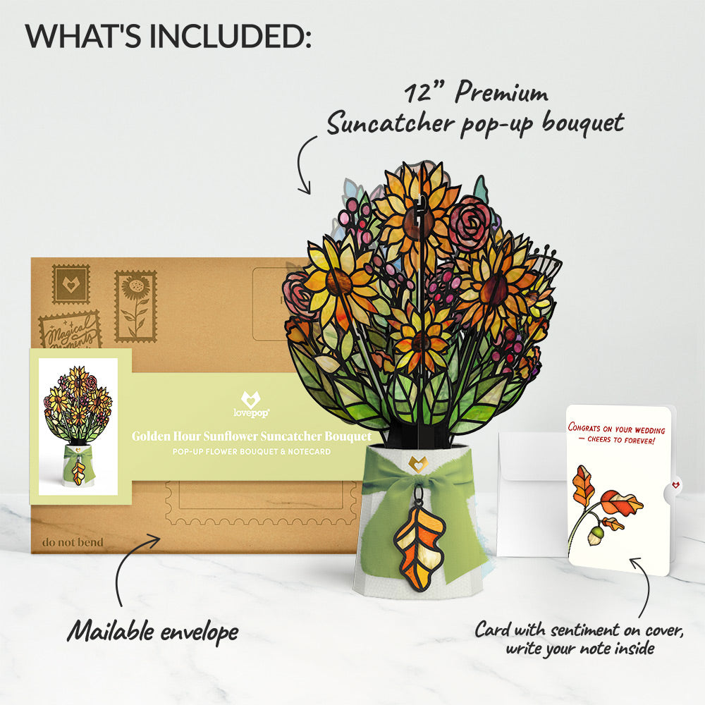 Golden Hour Sunflower Wedding Suncatcher Bouquet and Sentiment Set