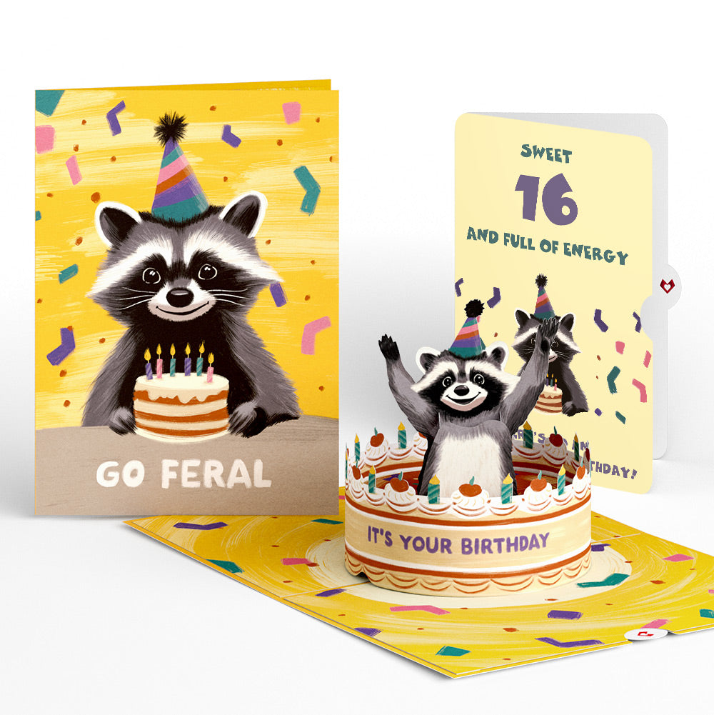 Go Feral Raccoon 16th Birthday Pop-Up Card and Sentiment Set