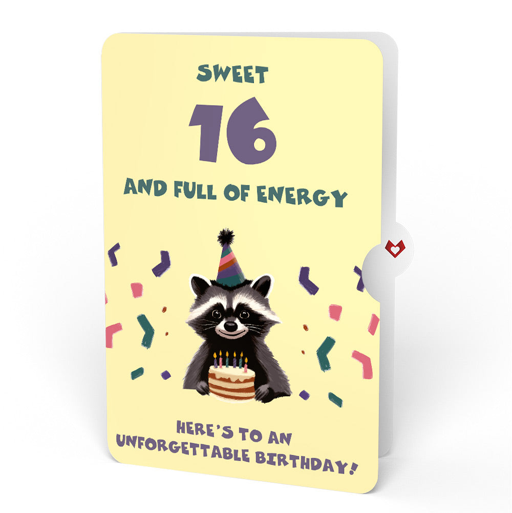 Go Feral Raccoon 16th Birthday Pop-Up Card and Sentiment Set