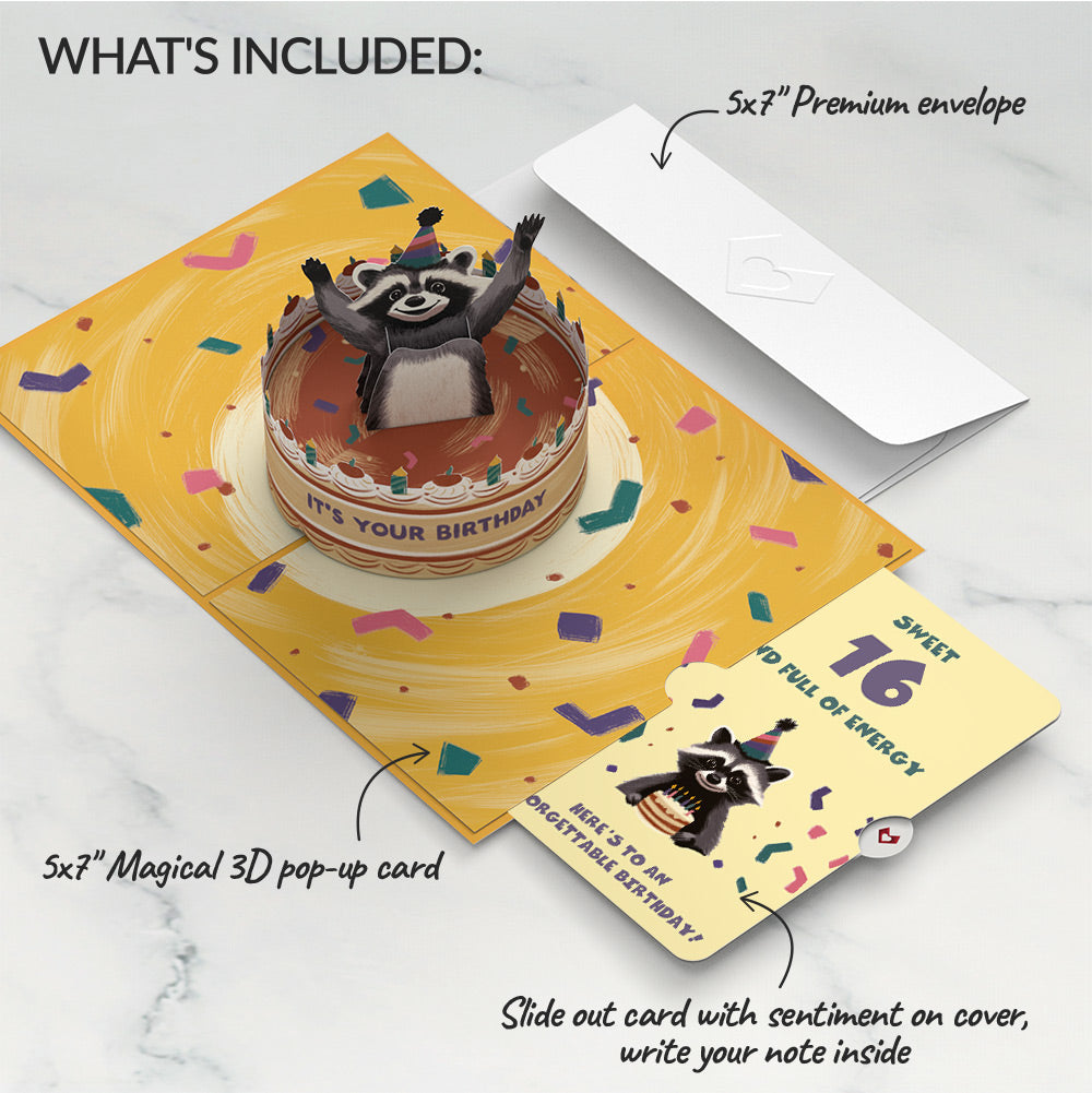 Go Feral Raccoon 16th Birthday Pop-Up Card and Sentiment Set