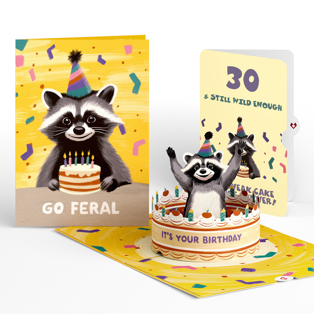 Go Feral Raccoon 30th Birthday Pop-Up Card and Sentiment Set