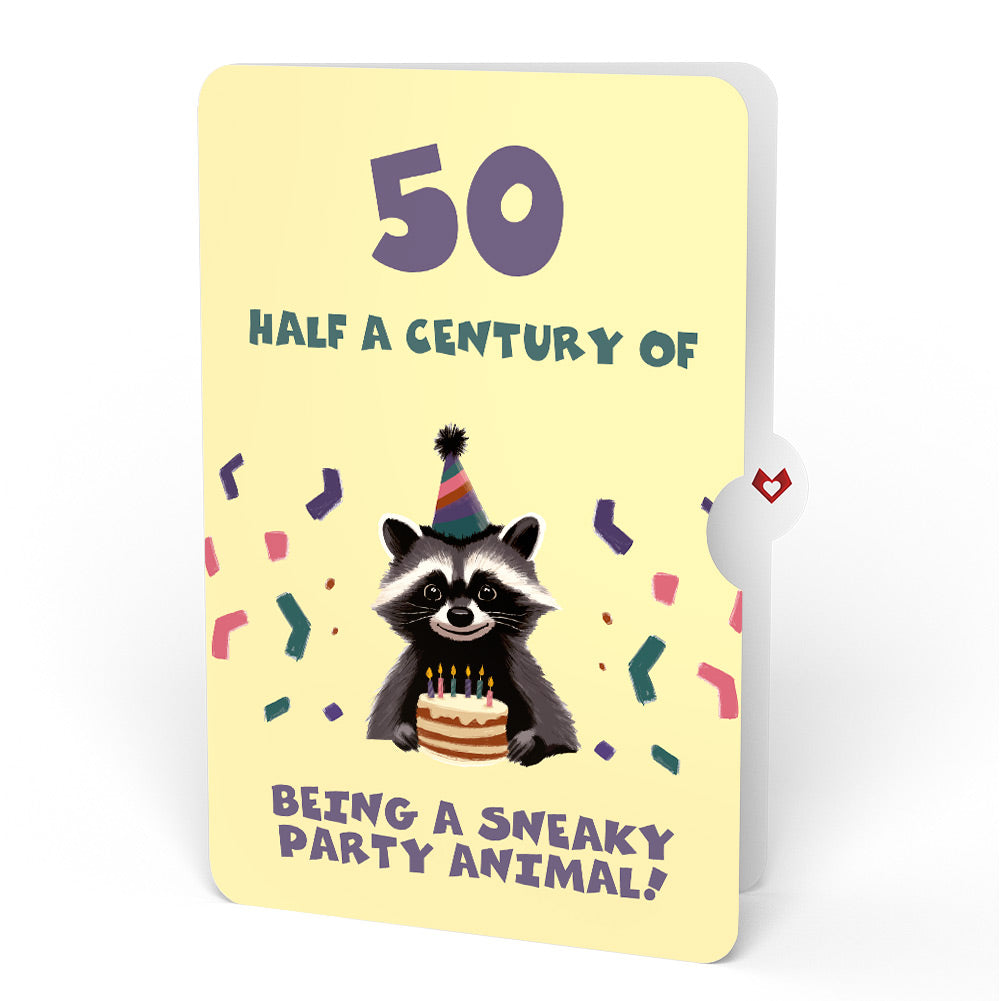 Go Feral Raccoon 50th Birthday Pop-Up Card and Sentiment Set