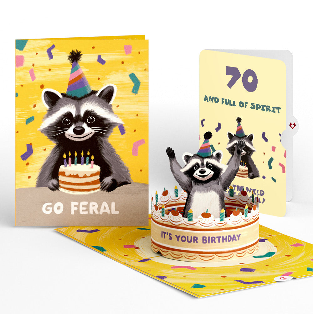 Go Feral Raccoon 70th Birthday Pop-Up Card and Sentiment Set