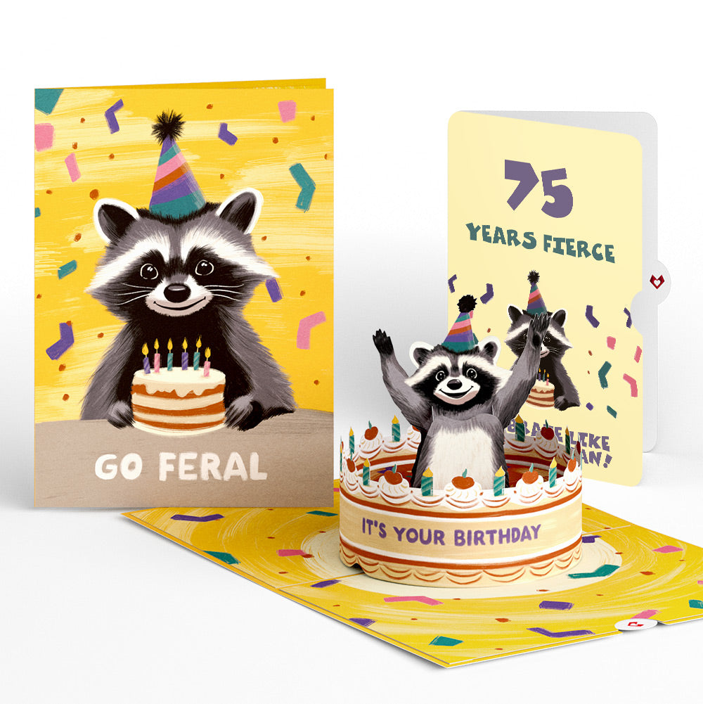 Go Feral Raccoon 75th Birthday Pop-Up Card and Sentiment Set