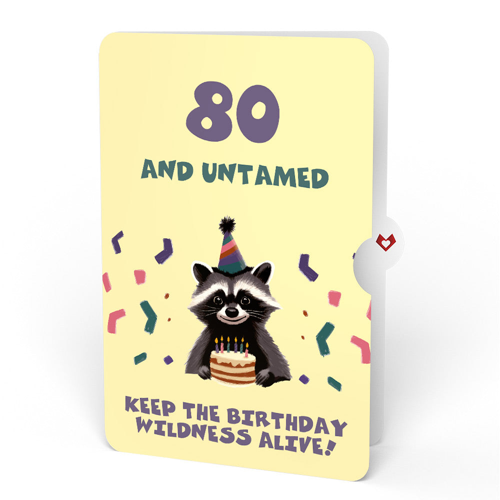 Go Feral Raccoon 80th Birthday Pop-Up Card and Sentiment Set