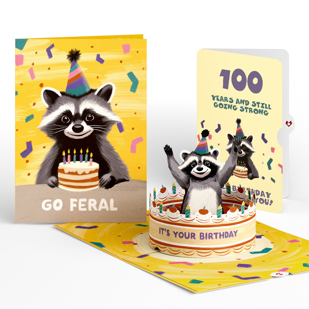 Go Feral Raccoon 100th Birthday Pop-Up Card and Sentiment Set