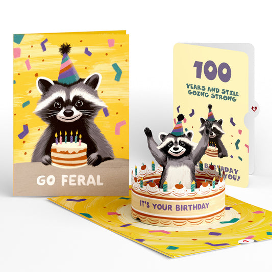 Go Feral Raccoon 100th Birthday Pop-Up Card and Sentiment Set