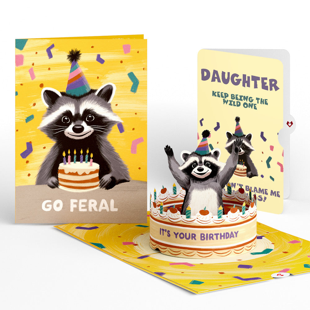 Go Feral Raccoon Birthday Pop-Up Card and Sentiment Set for Daughter