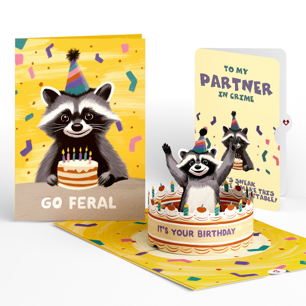 Go Feral Raccoon Birthday Pop-Up Card and Sentiment Set for Partner