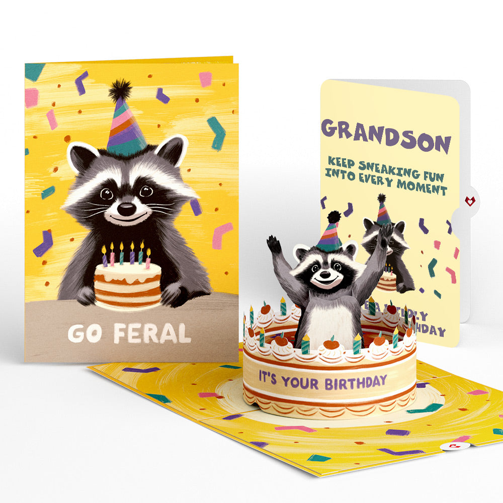Go Feral Raccoon Birthday Pop-Up Card and Sentiment Set for Grandson