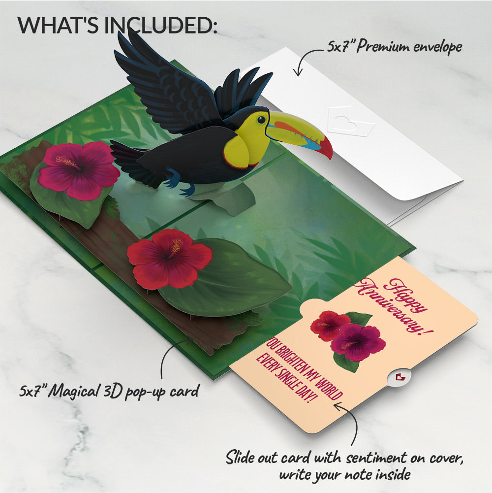 Rainforest Toucan Bright Anniversary Pop-Up Card and Hibiscus Sentiment Set