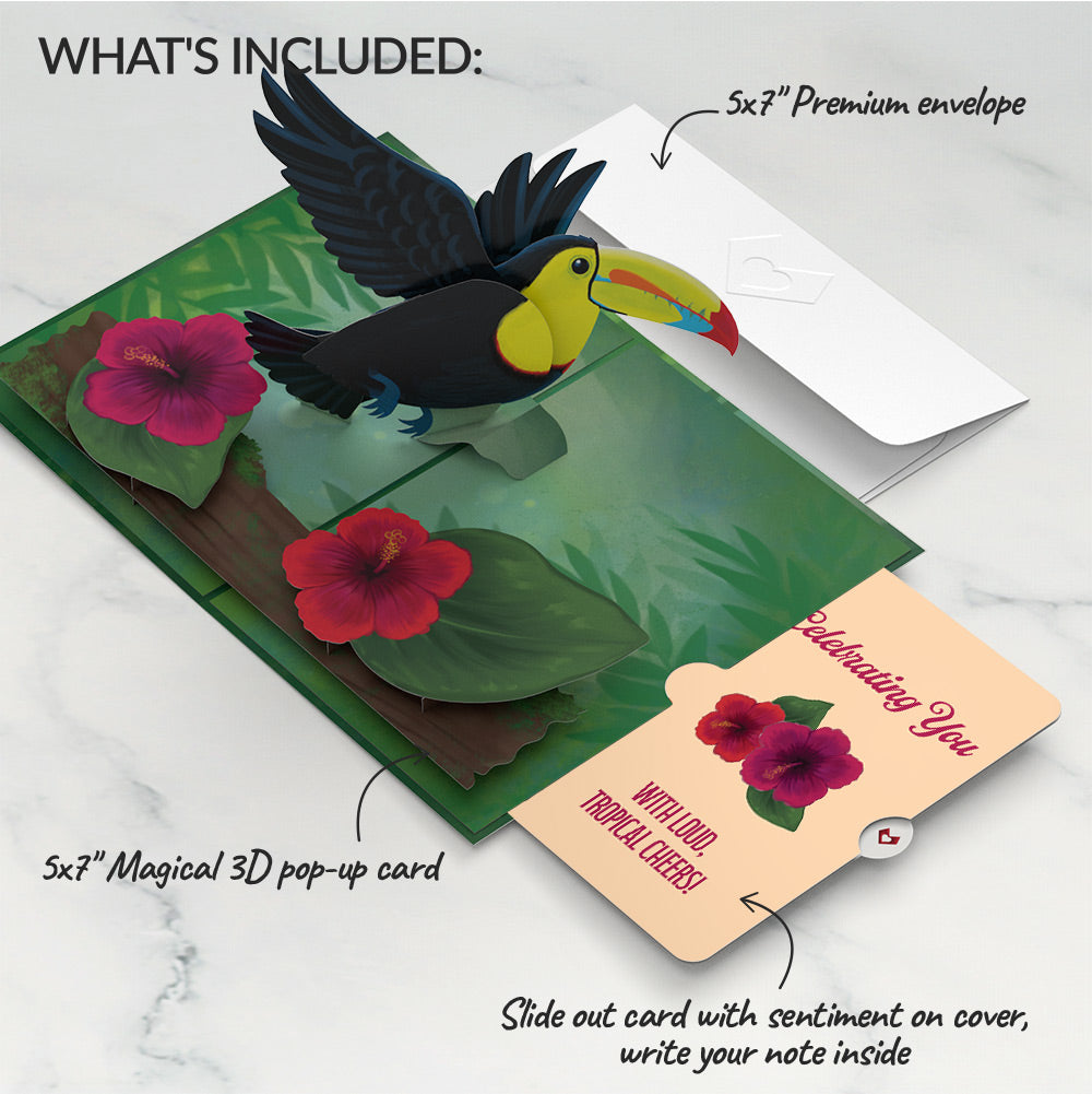 Rainforest Toucan Celebrating You Pop-Up Card and Hibiscus Sentiment Set