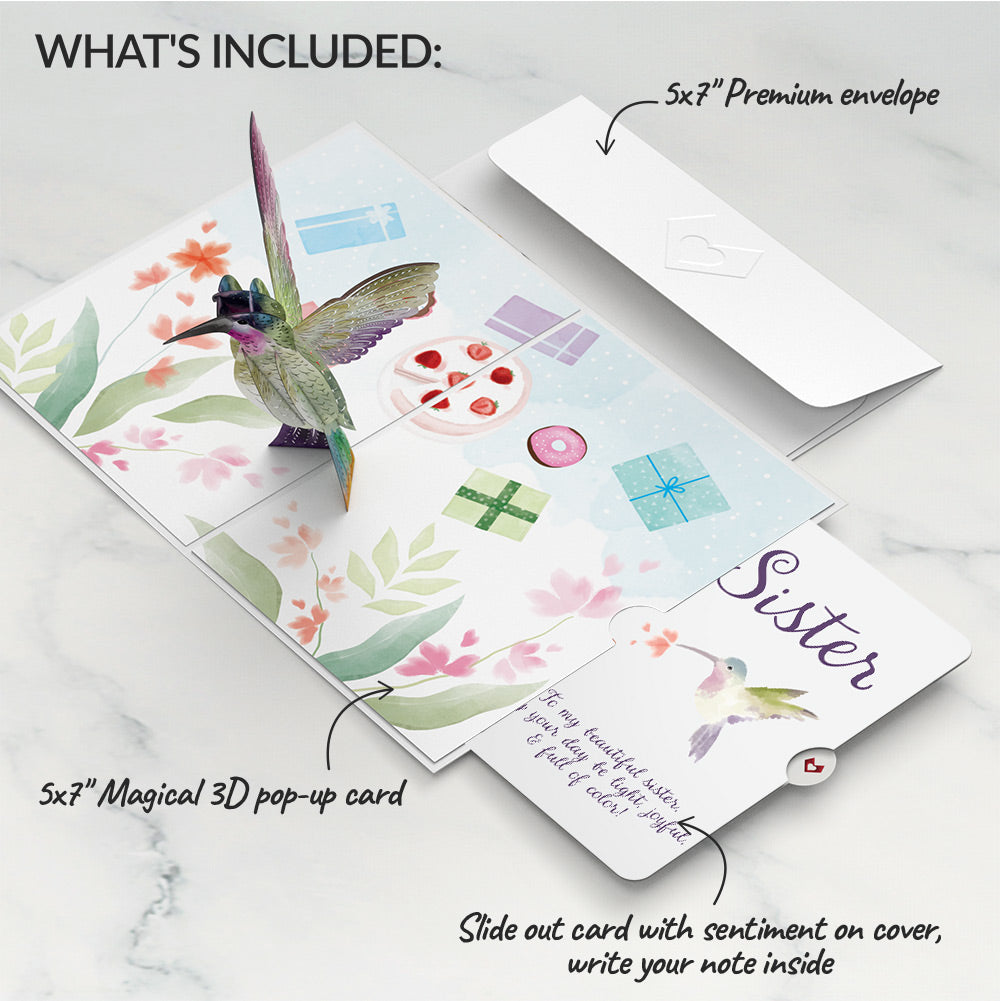 Hummingbird Birthday Pop-Up Card and Sentiment Set for Sister