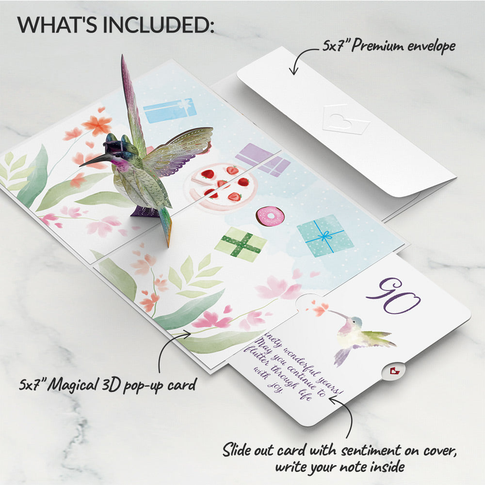 Hummingbird 90th Birthday Pop-Up Card and Sentiment Set