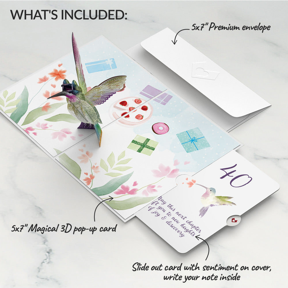 Hummingbird 40th Birthday Pop-Up Card and Sentiment Set