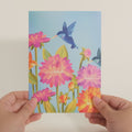 Vibrant Hummingbird Garden Pop-Up Card