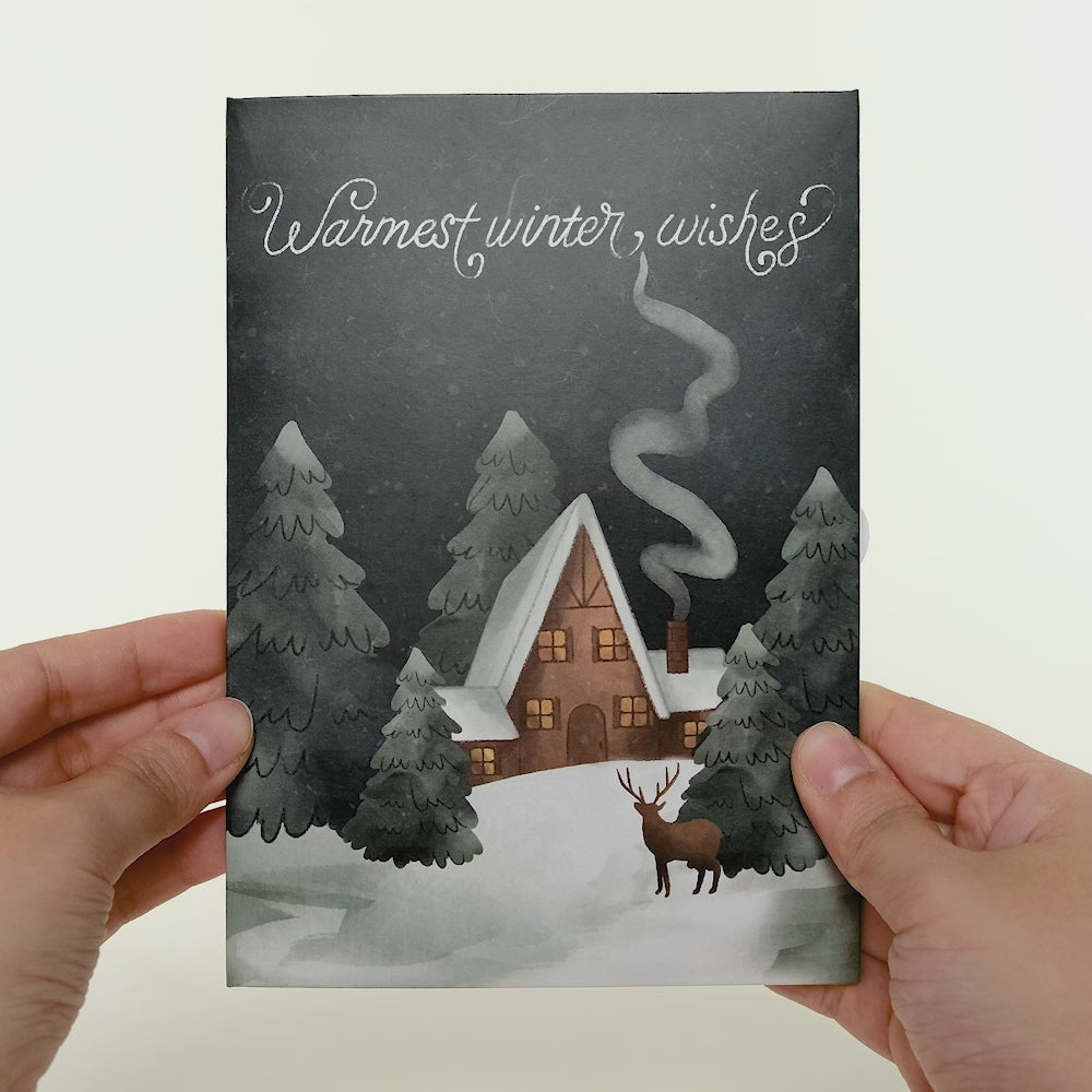 Winter Wishes Mountain Village Light-Up Pop-Up Card