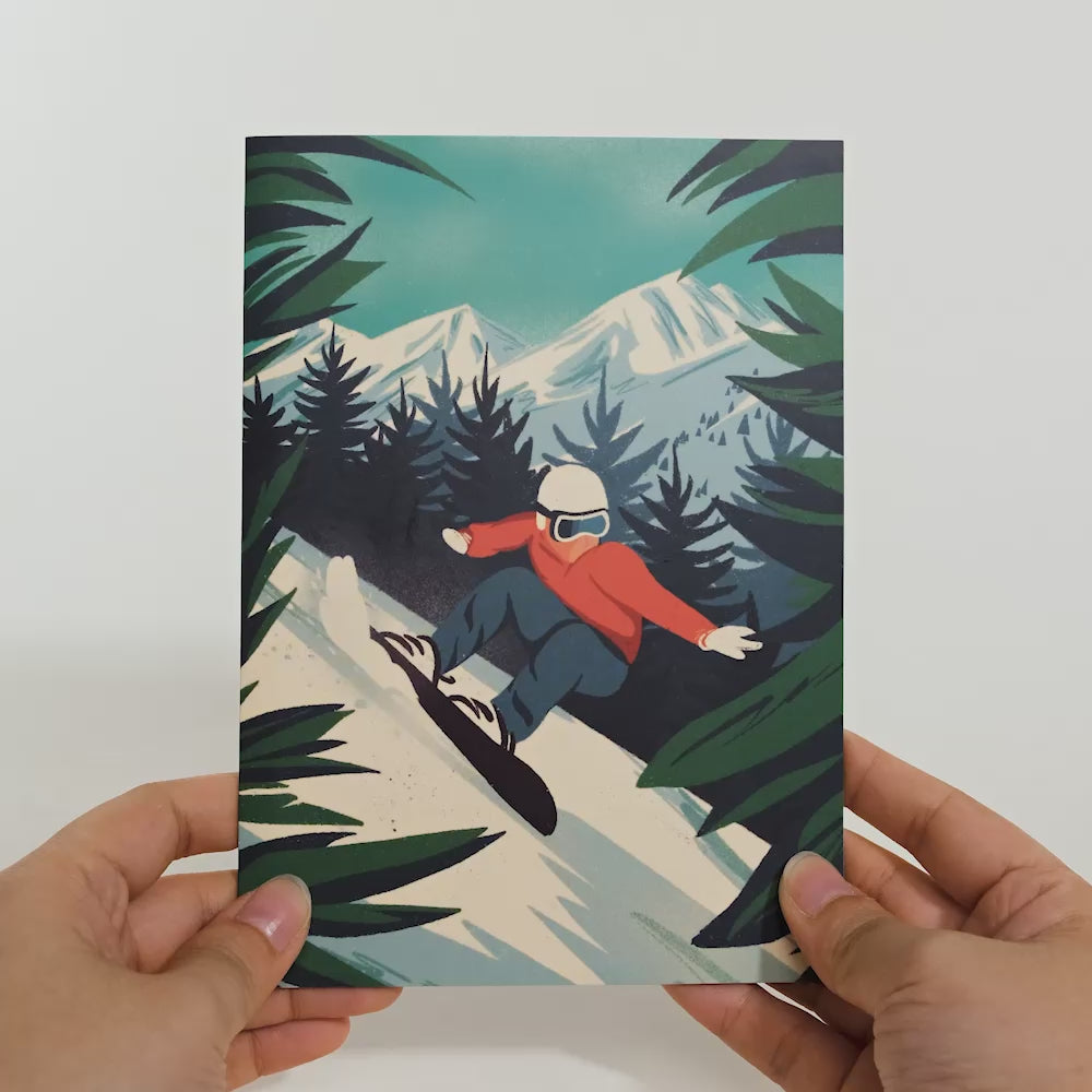 Mountain Snowboard Adventure Pop-Up Card