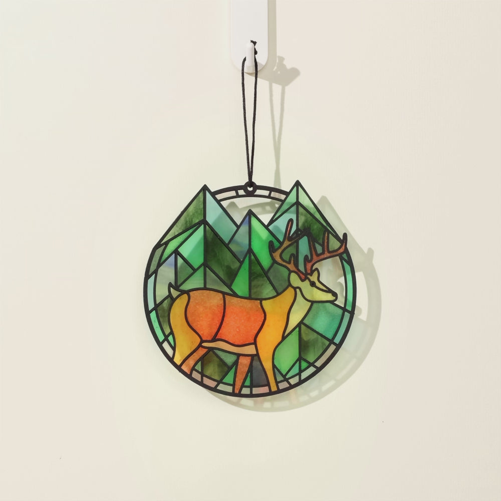 Calm Among the Trees Elk Suncatcher Card