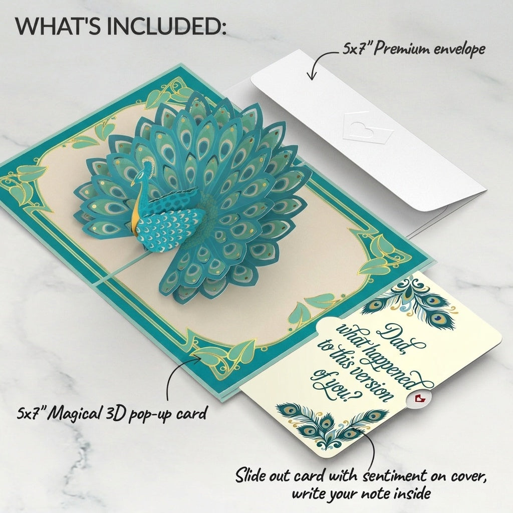 Art Deco Peacock Father's Day Pop-Up Card and Sentiment Set for Dad