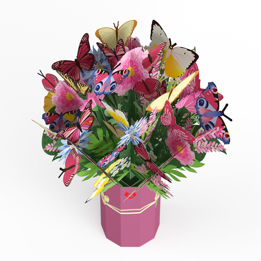 Floral Garden Butterflies Pop-Up Card & Bouquet Bundle