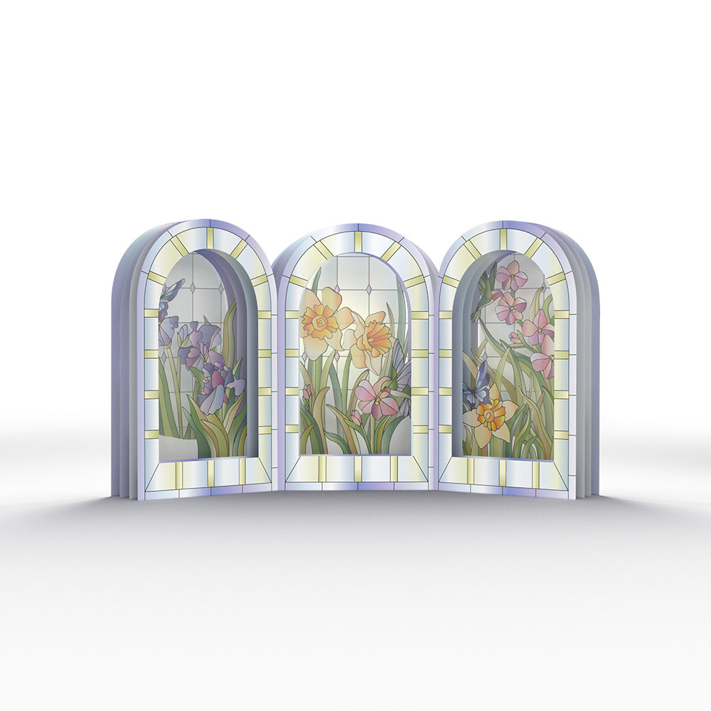 Stained Glass Floral Triptych Pop-Up Gift