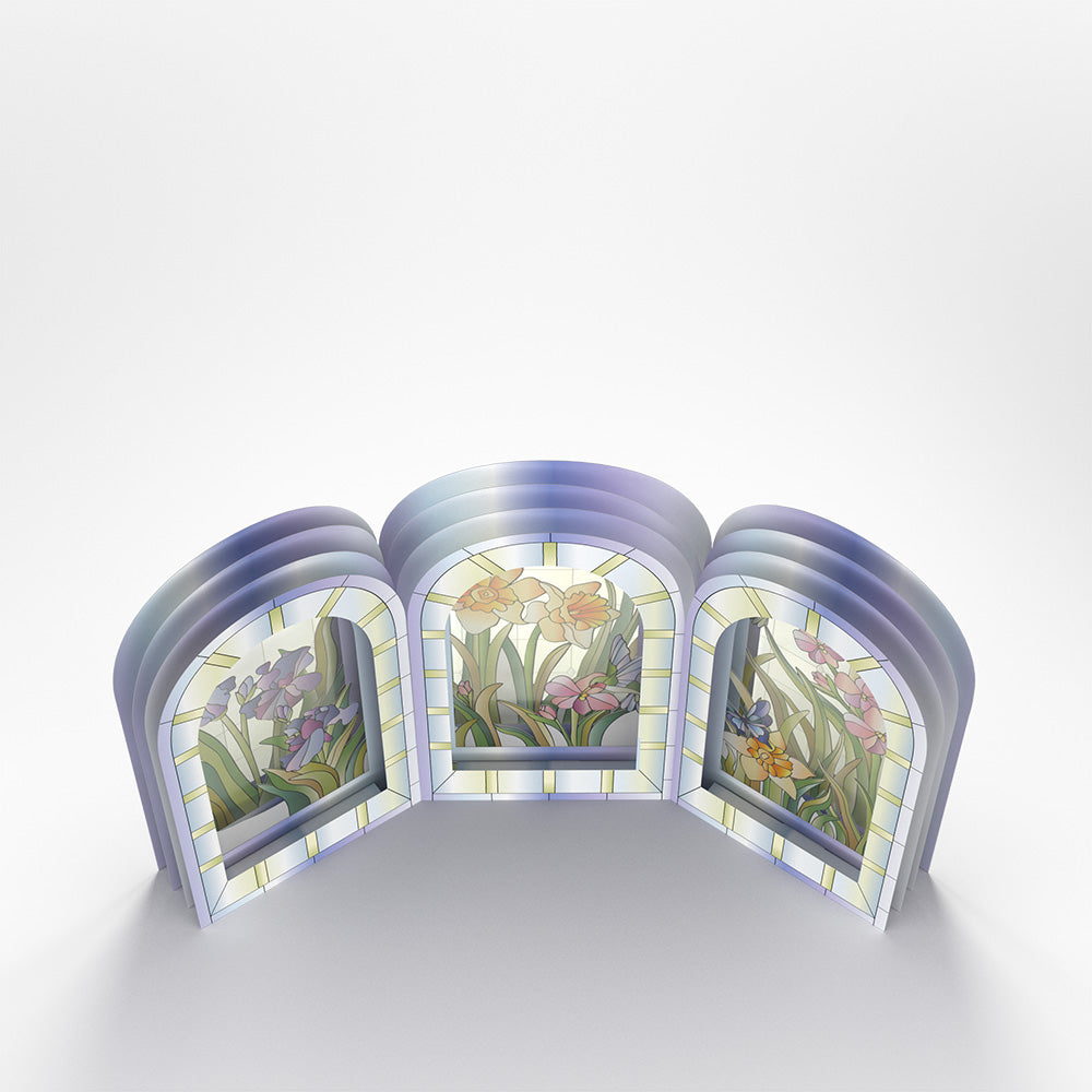 Stained Glass Floral Triptych Pop-Up Gift