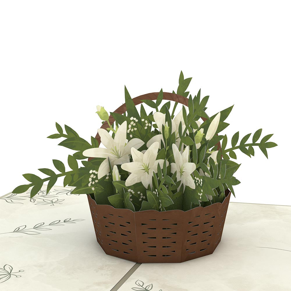 White Flower Basket Pop-Up Card