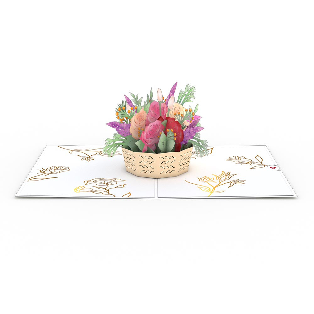 Pink Rose Basket Pop-Up Card