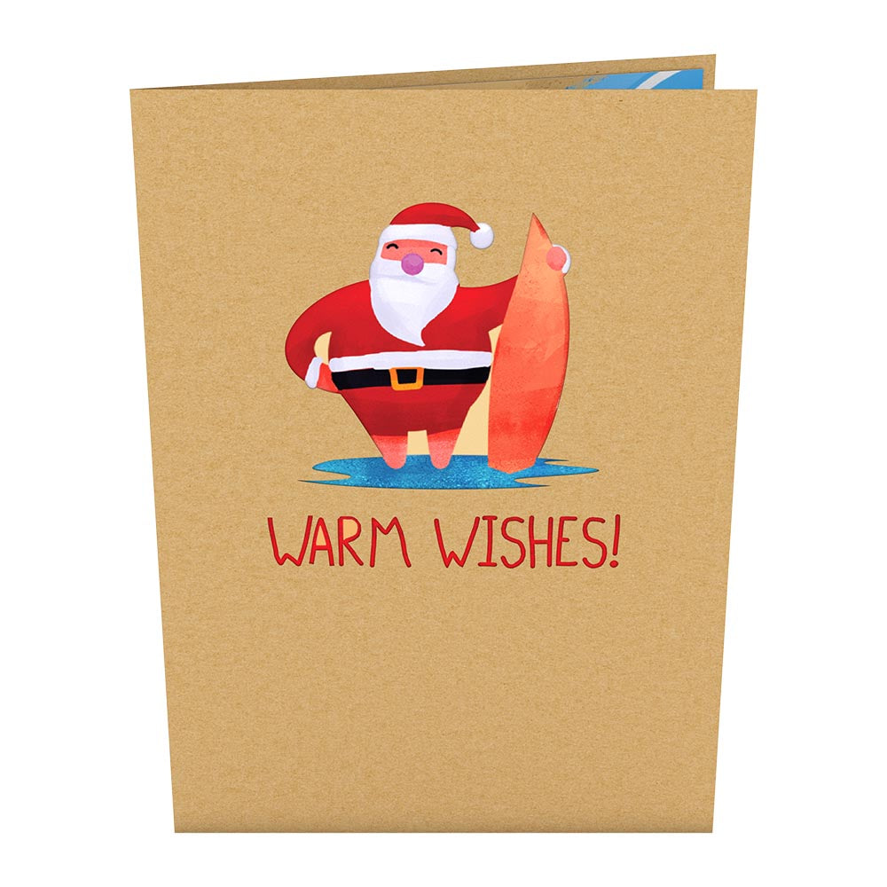 Warm Wishes Surfing Santa Pop-Up Card