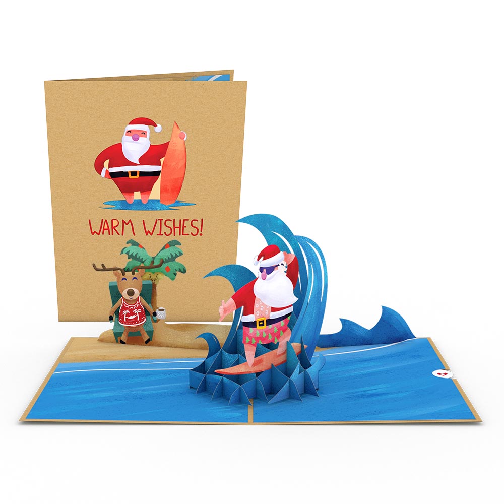 Warm Wishes Surfing Santa Pop-Up Card