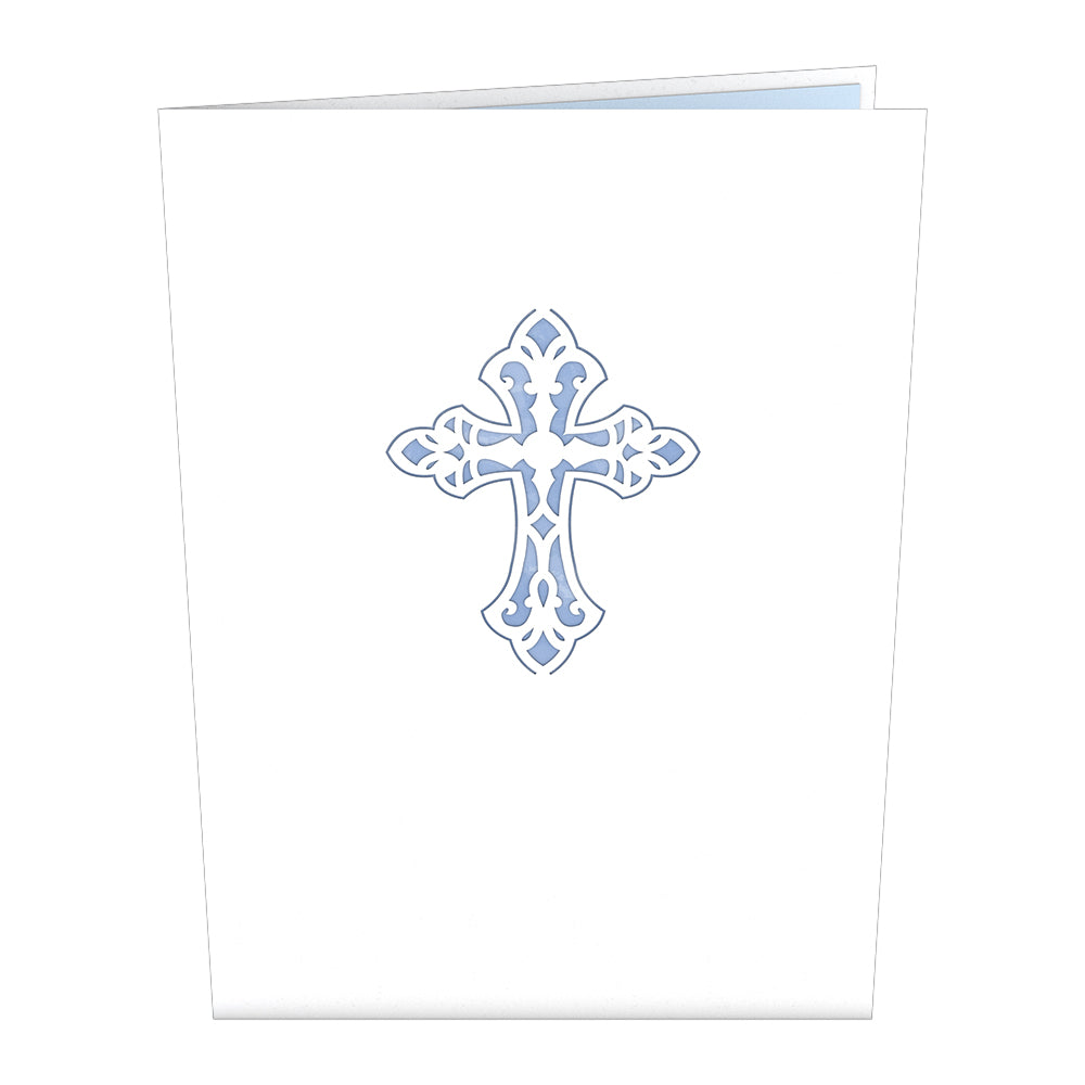 Blue Floral Cross Pop-Up Card