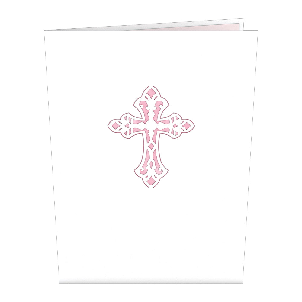 Pink Floral Cross Pop-Up Card
