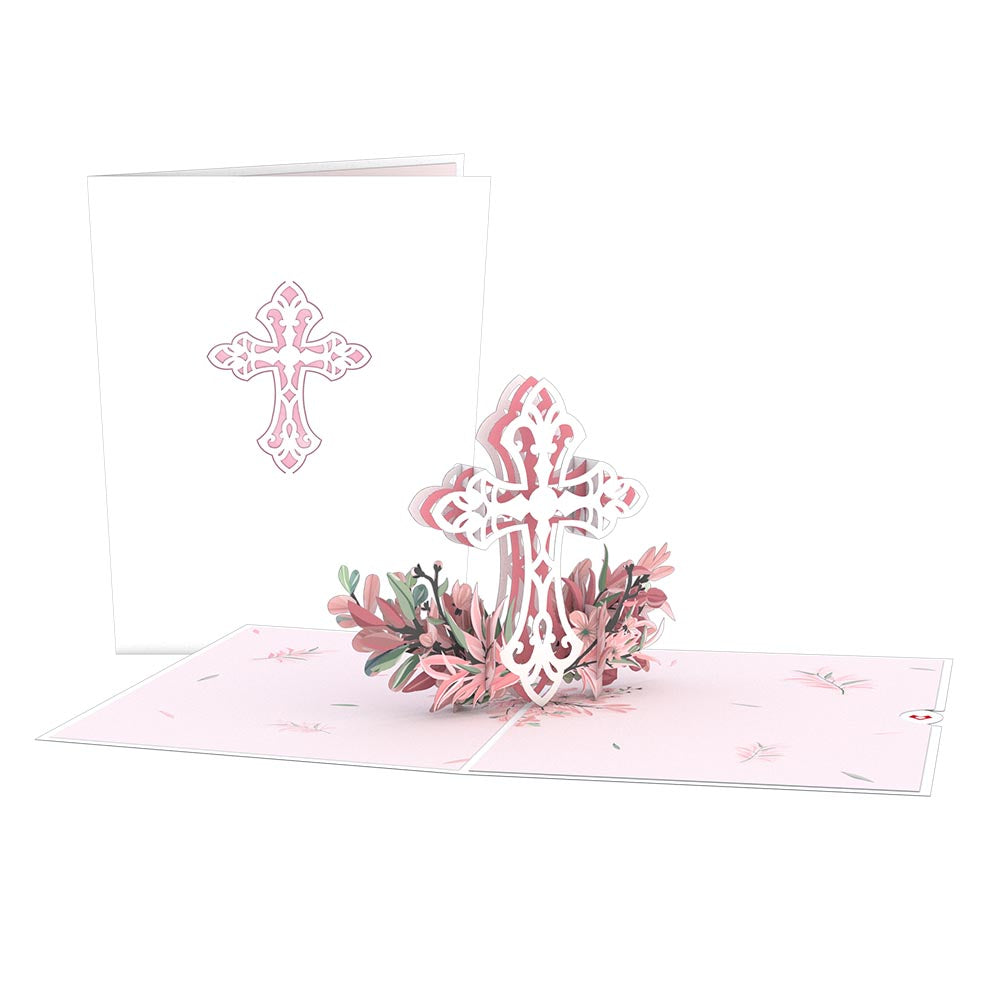 Pink Floral Cross Pop-Up Card