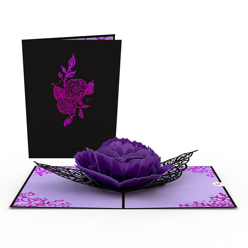 Ornate Purple Rose Bloom Pop-Up Card