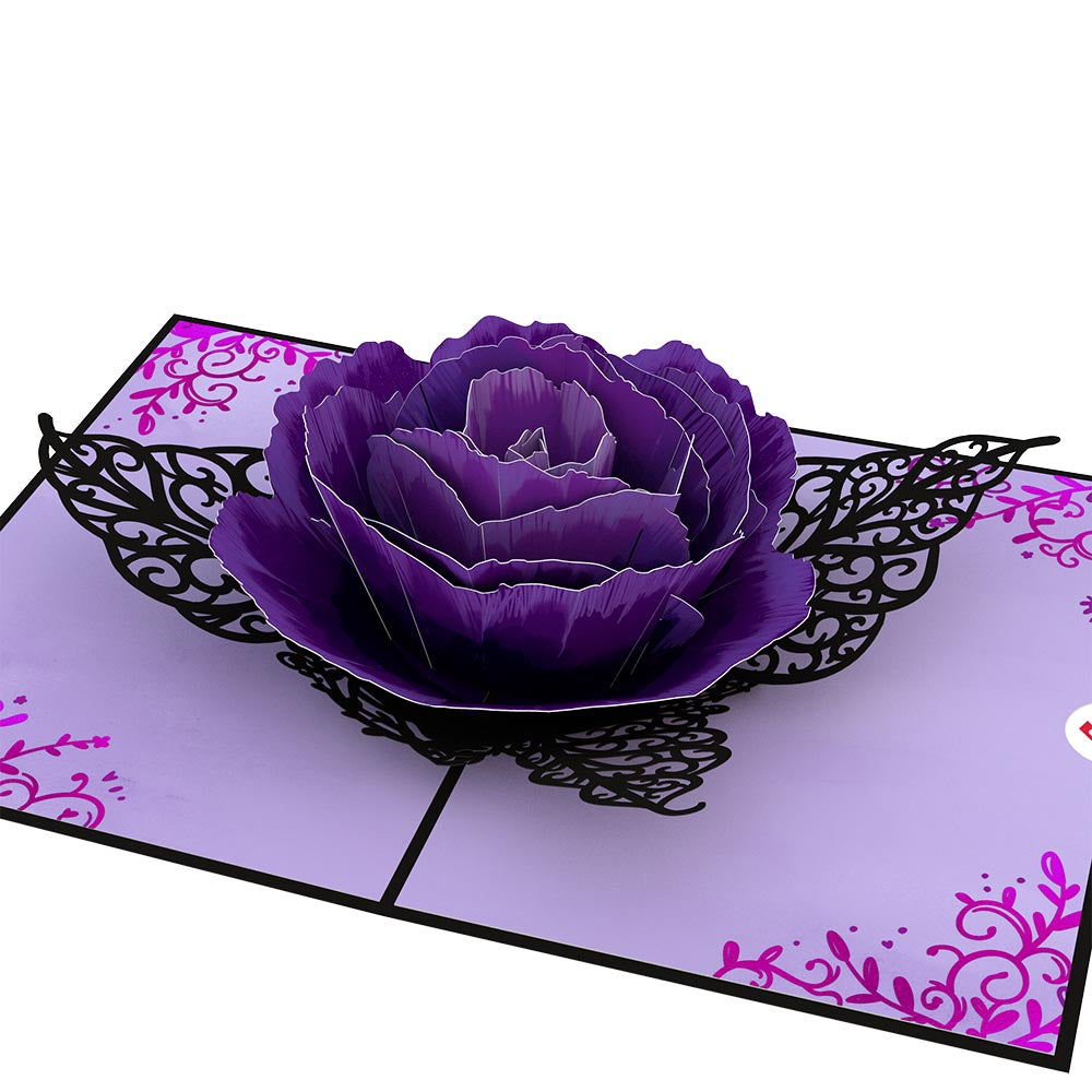 Ornate Purple Rose Bloom Pop-Up Card